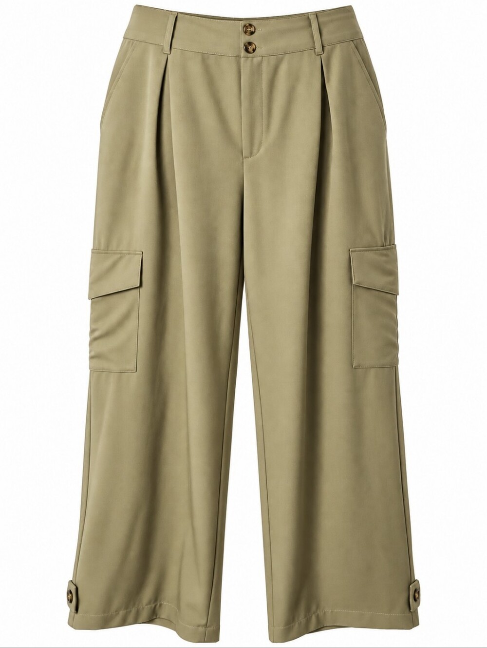 And Now This Women's Plus Size 2X Tan Wide Leg Cargo Pants Pleated Utility